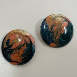 Vintage Swirl Enamel Summer Festival Mermaid Core Retro Indie Button Earrings